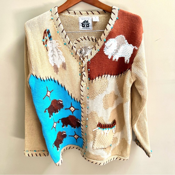 Storybook Knits  Aztec western embroidered sweater M - Picture 1 of 8